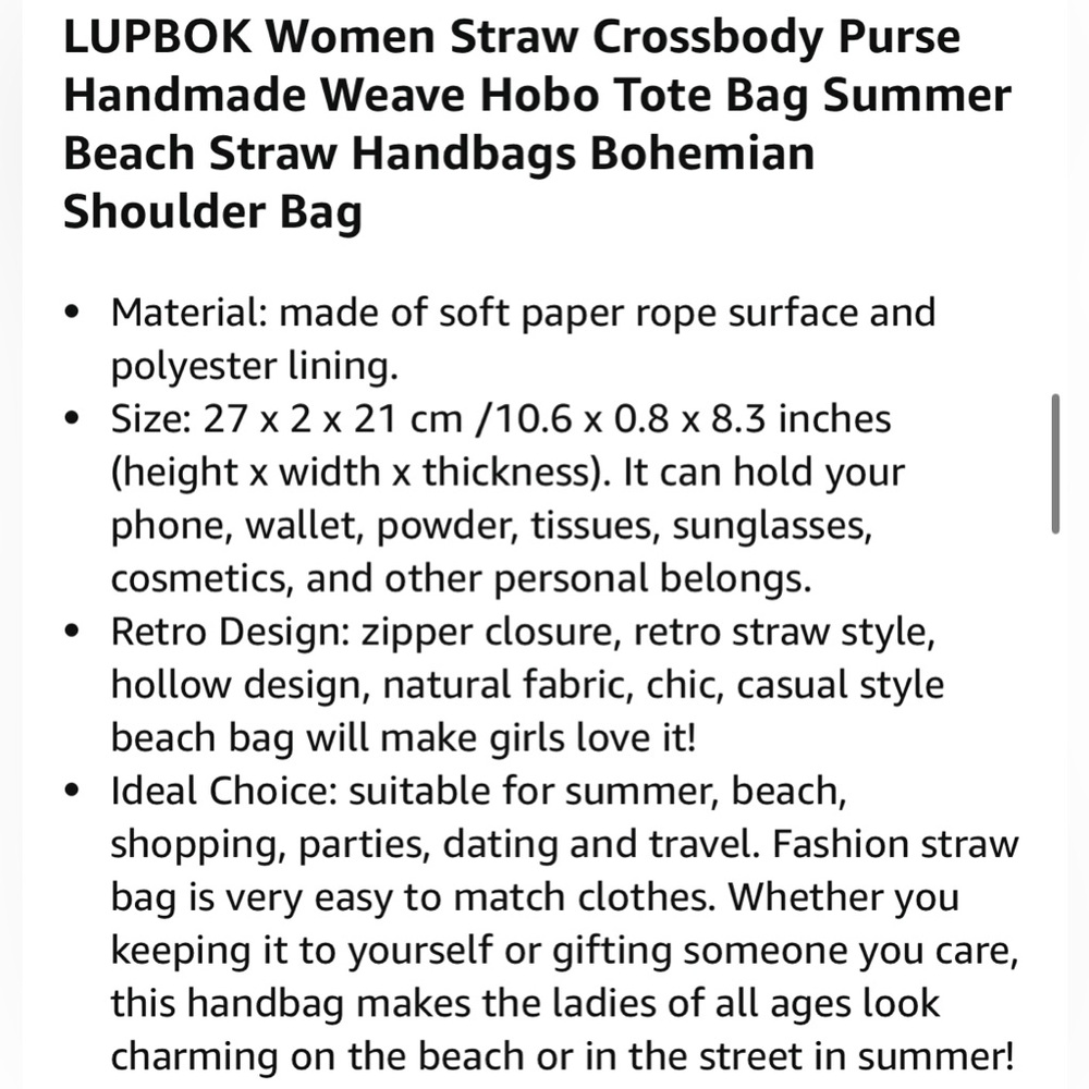 Straw Crossbody Purse Woven Tote Bag Beach Straw Handbag Bohemian Shoulder Bag - Picture 8 of 10